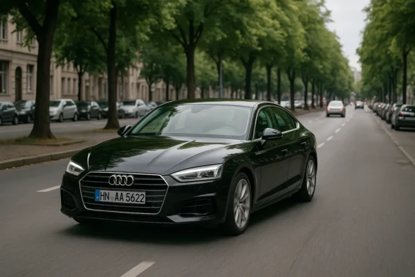 Audi A5 conduciendo por una ciudad