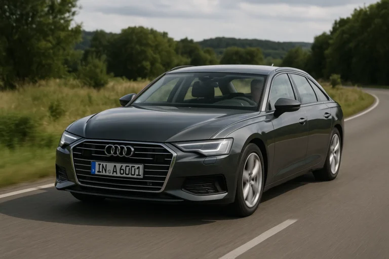 Audi A6 circulando por una carretera de campo