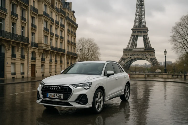 Audi Q3 en Paris con la Torre Eiffel de fondo