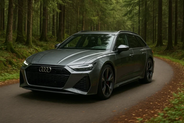 Audi RS6 en medio de una carretera de un bosque