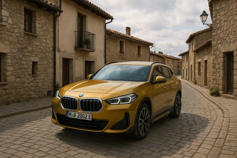 BMW X2 en una carretera de un pueblo