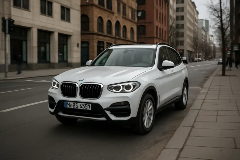 BMW X3 circulando por una ciudad al mediodia