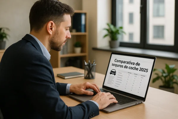 Hombre leyendo la comparativa de seguros de coche en 2025