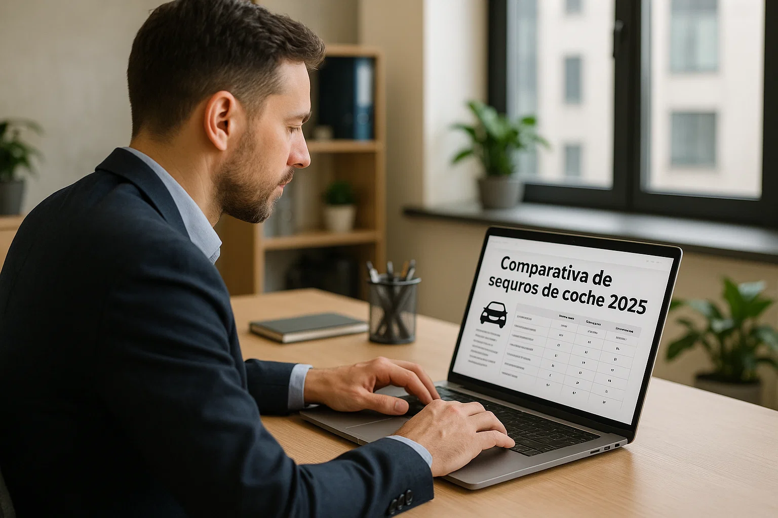 Hombre leyendo la comparativa de seguros de coche en 2025