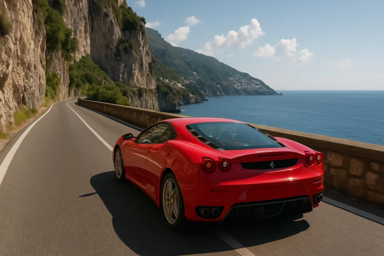 Ferrari F430 circulando por una carretera costera de Italia