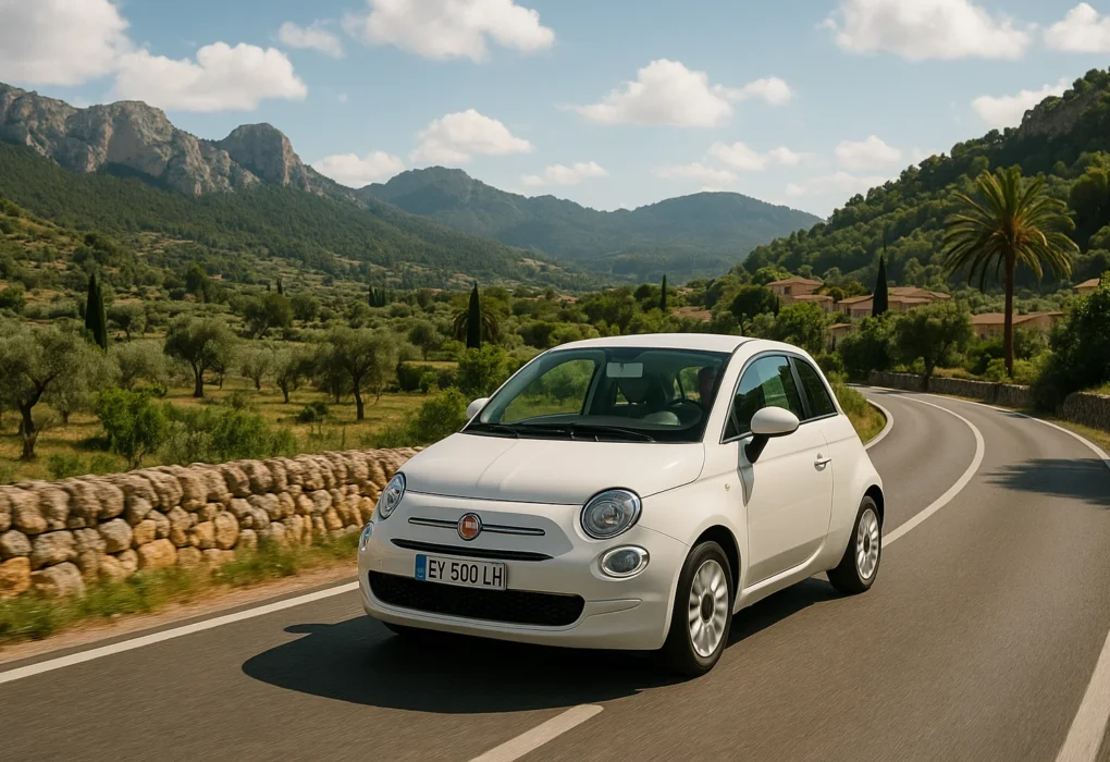 Fiat 500 conduciendo en la Sierra de Tramuntana Mallorca