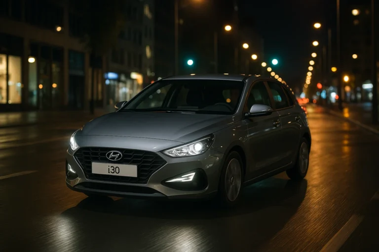 Hyundai i30 circulando de noche por la ciudad