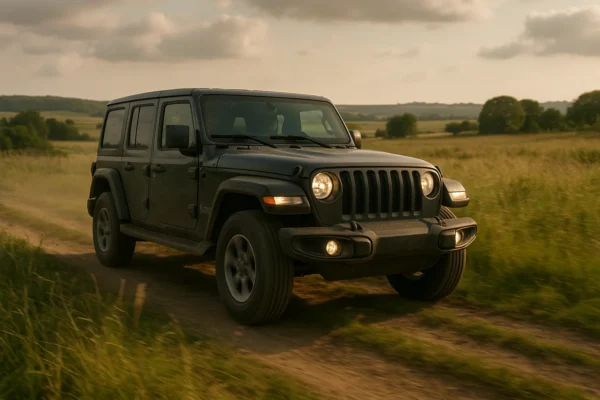 Jeep Wrangler circulando por un camino de tierra