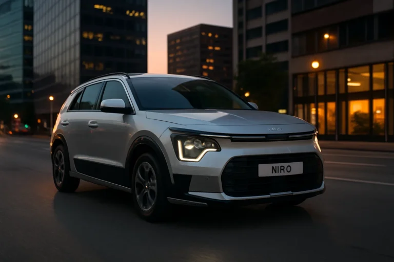 Kia Niro circulando al atarceder por la ciudad