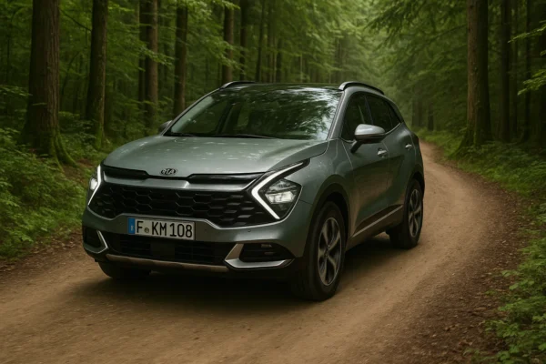 Kia Sportage conduciendo a través de un bosque