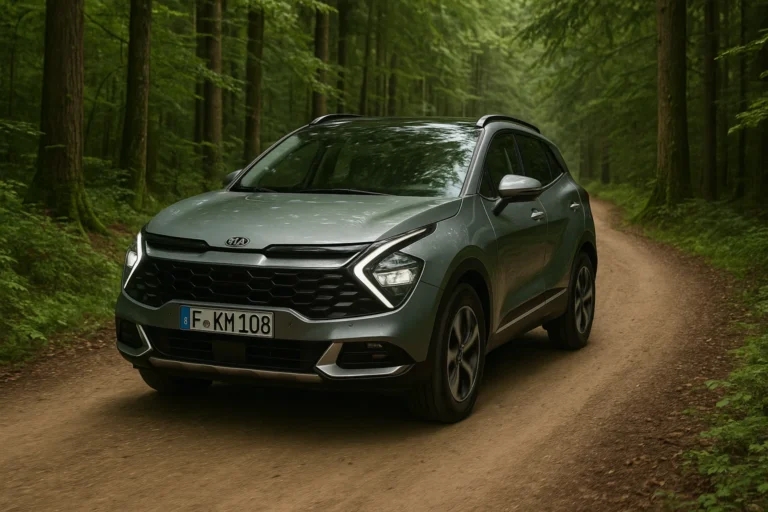 Kia Sportage conduciendo a través de un bosque