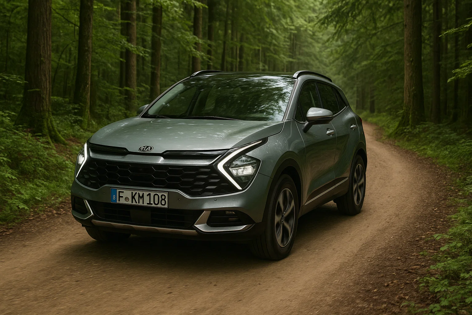 Kia Sportage conduciendo a través de un bosque