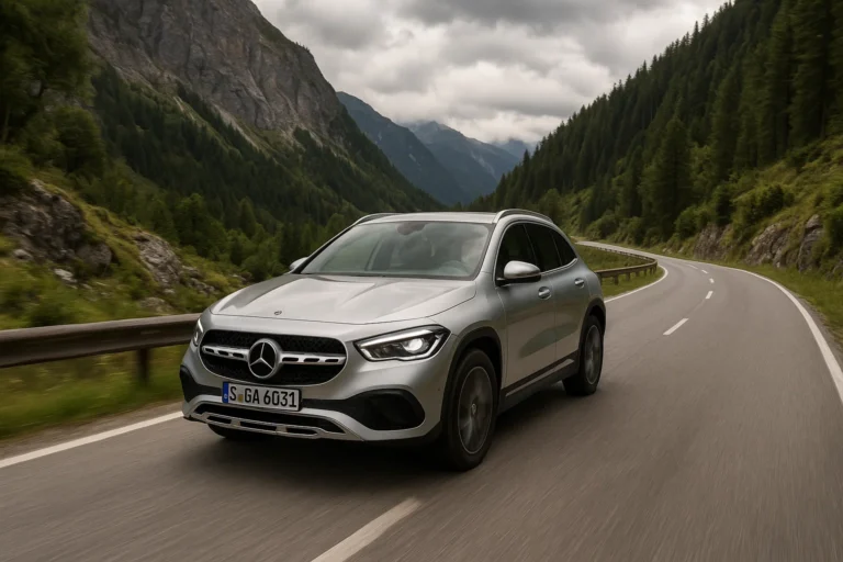 Mercedes GLA conduciendo por una carretera de montaña