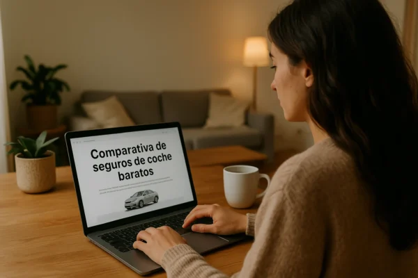 Mujer comparando seguros de coches baratos