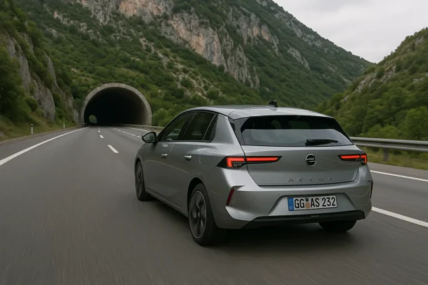 Opel Astra circulando entre montañas