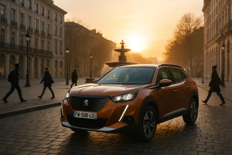 Peugeot 2008 en una plaza al atardecer