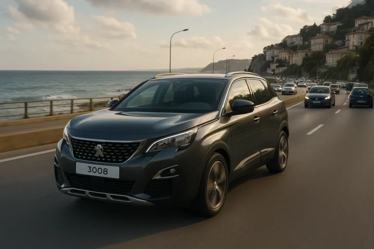 Peugeot 3008 circulando por una ciudad costera
