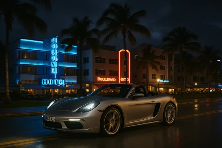 Porsche 718 Boxter circulando de noche por Miami