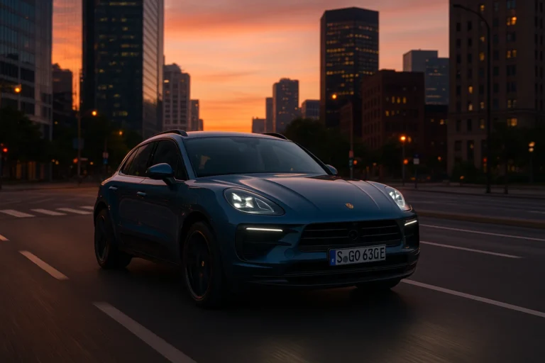 Porsche Macan circulando al amanecer en una ciudad