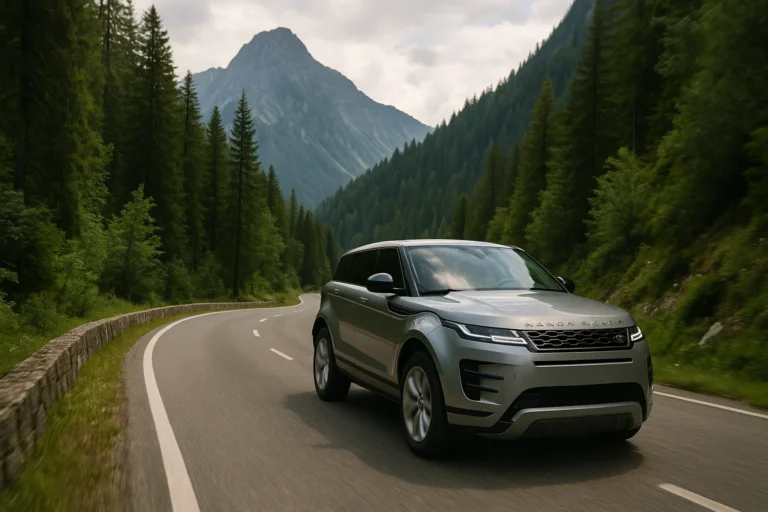 Range Rover Evoque conduciendo por una carretera de montaña