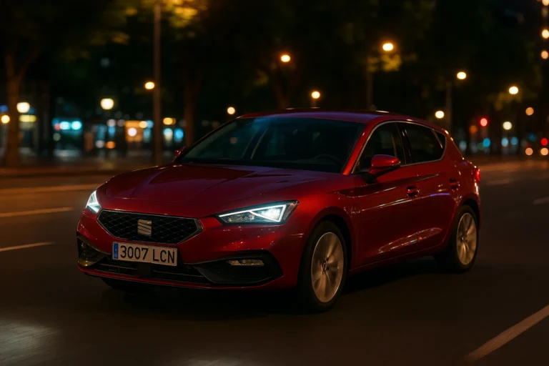 Seat Leon circulando por la noche en la ciudad