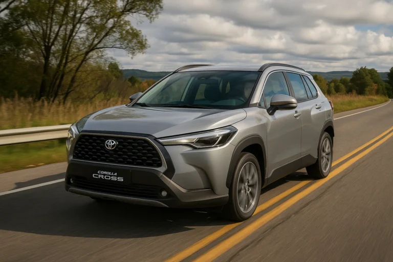 Toyota Corolla Cross conduciendo por una carretera de campo