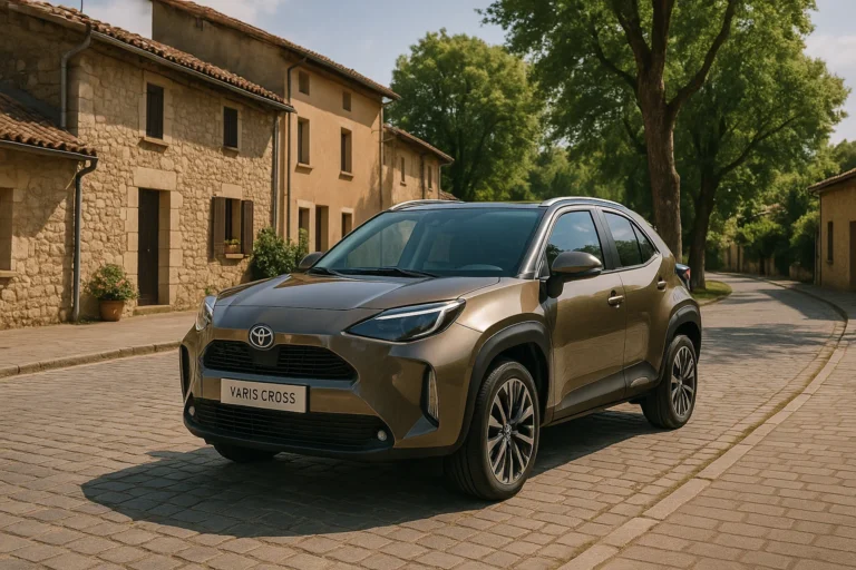 Toyota Yaris Cross en medio de la carretera de un pueblo