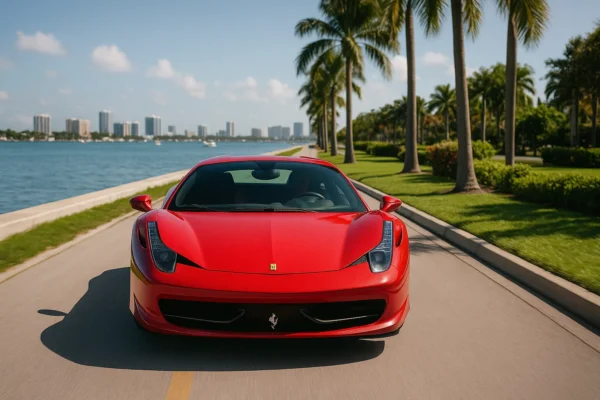 Cómo elegir el mejor seguro para un Ferrari 458 Italia Ferrari 458 Italia conduciendo por una bahía