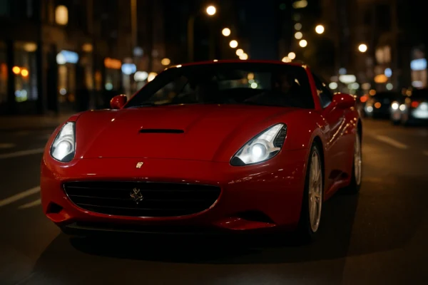 Cómo elegir el mejor seguro de coche para tu Ferrari California Ferrari California circulando de noche por ciudad