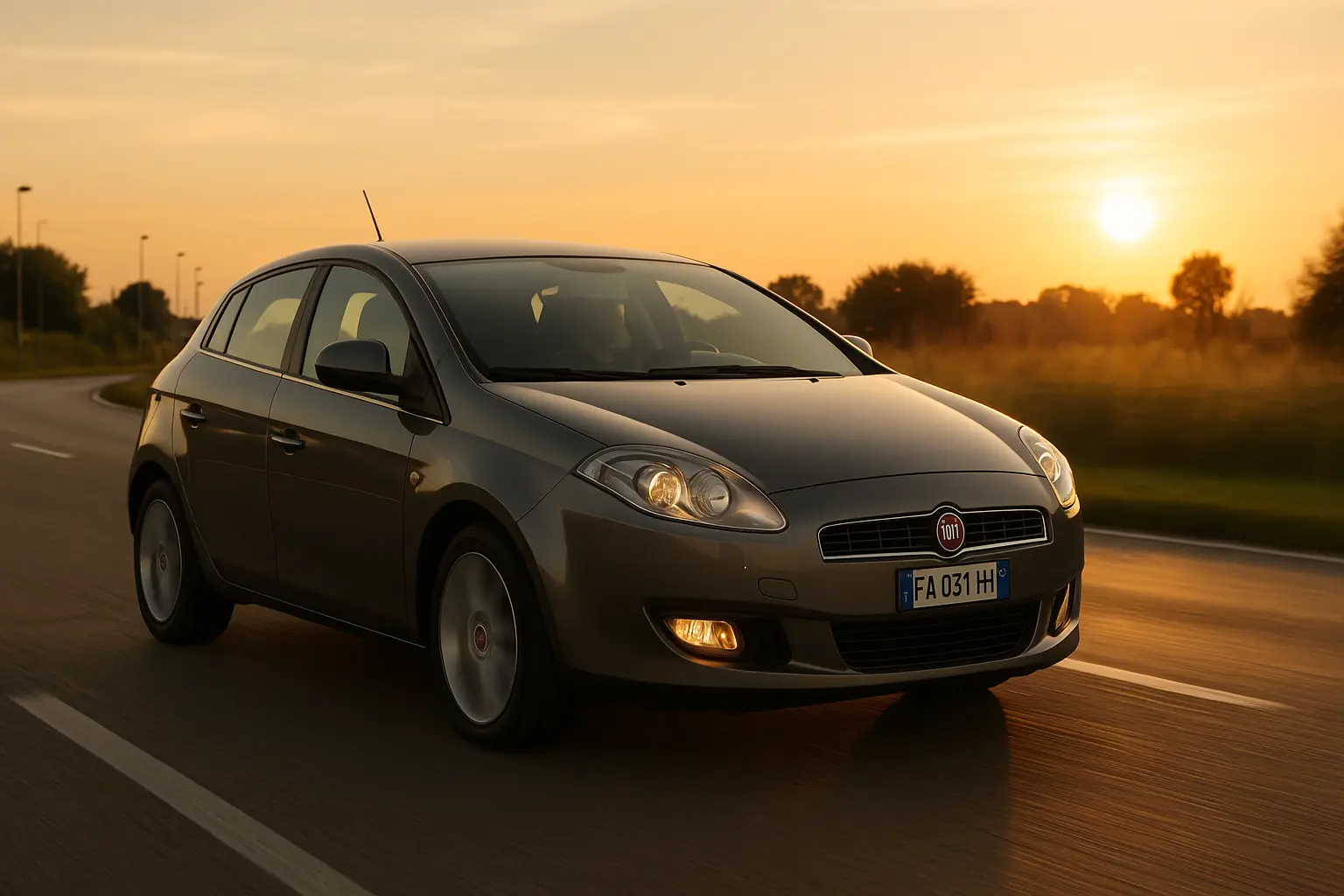 Fiat Bravo circulando al atardecer