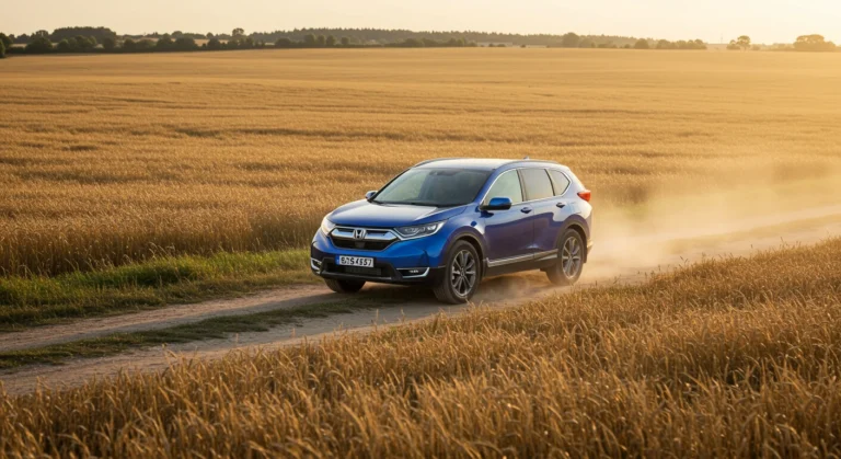 Honda CR V circulando por un camino de tierra