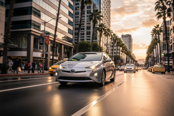 Toyota Prius circulando por ciudad