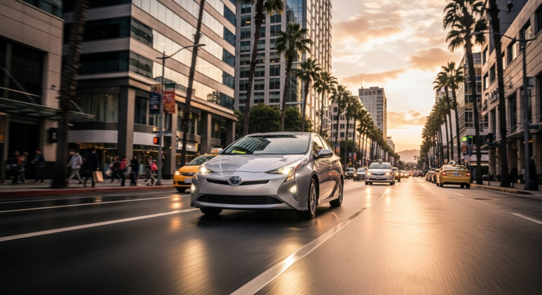 Toyota Prius circulando por ciudad